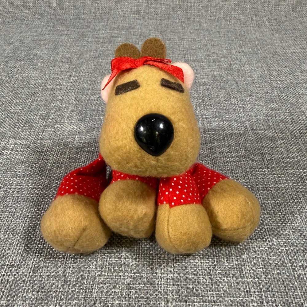 VTG 1986 Hallmark Cards Ramona Reindeer Plush Toy Tan Red Polka Dot Holiday